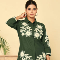 Green Floral Embroidered Cotton Co-ord Set