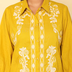 Mustard Meadow White Floral Embroidered Cotton Co-ord Set