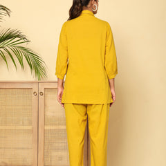 Mustard Meadow White Floral Embroidered Cotton Co-ord Set