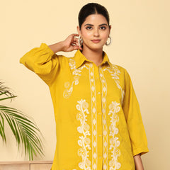 Mustard Meadow White Floral Embroidered Cotton Co-ord Set