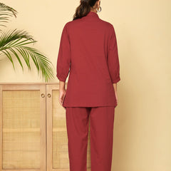 Floral Threadwork Maroon Co-ord Set