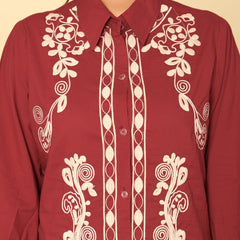 Floral Threadwork Maroon Co-ord Set
