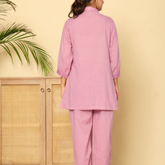 Graceful Lavender Co-Ord Ensemble Featuring Intricate Lace and Comfort Fit