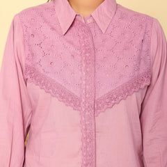 Graceful Lavender Co-Ord Ensemble Featuring Intricate Lace and Comfort Fit