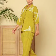 Mint Green White Floral Embroidered Cotton Co-ord Set
