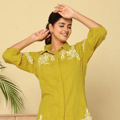 Mint Green White Floral Embroidered Cotton Co-ord Set