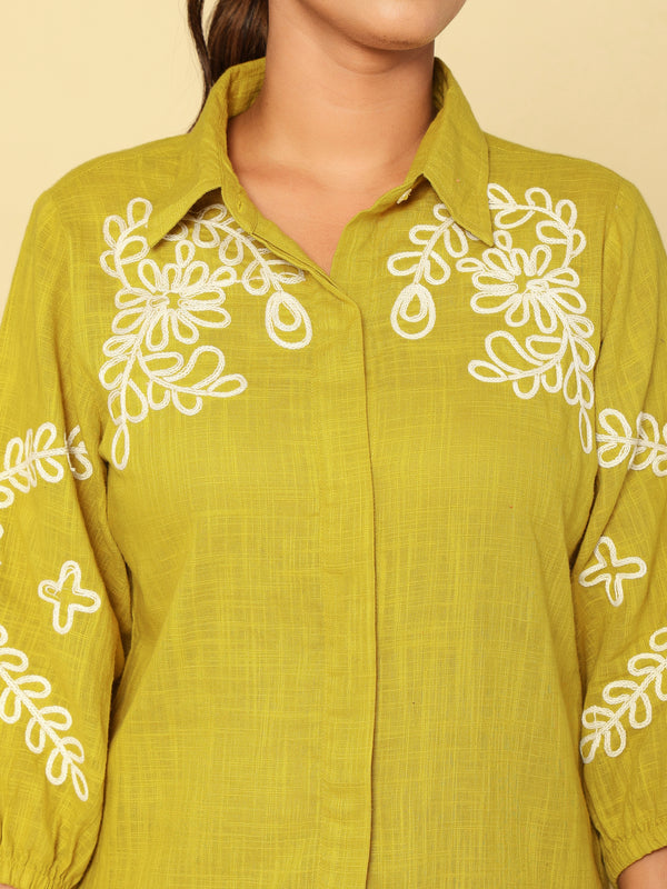 Mint Green White Floral Embroidered Cotton Co-ord Set