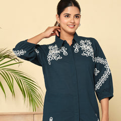 Midnight Bloom Navy Cotton Co-ord Set with Embroidery