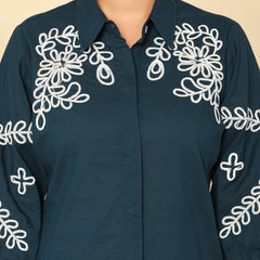 Midnight Bloom Navy Cotton Co-ord Set with Embroidery