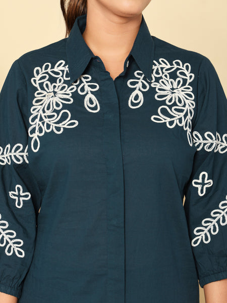 Midnight Bloom Navy Cotton Co-ord Set with Embroidery