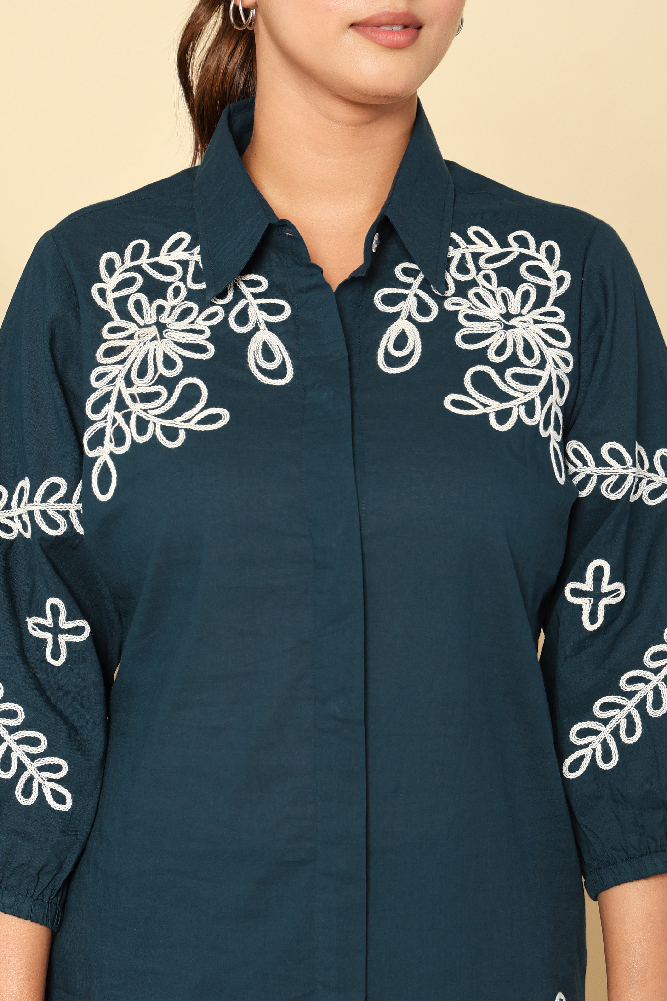Midnight Bloom Navy Cotton Co-ord Set with Embroidery