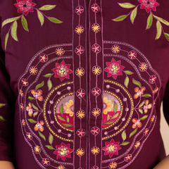 Elegant Maroon Embroidered Kurta with Matching Pants