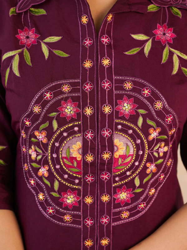 Elegant Maroon Embroidered Kurta with Matching Pants
