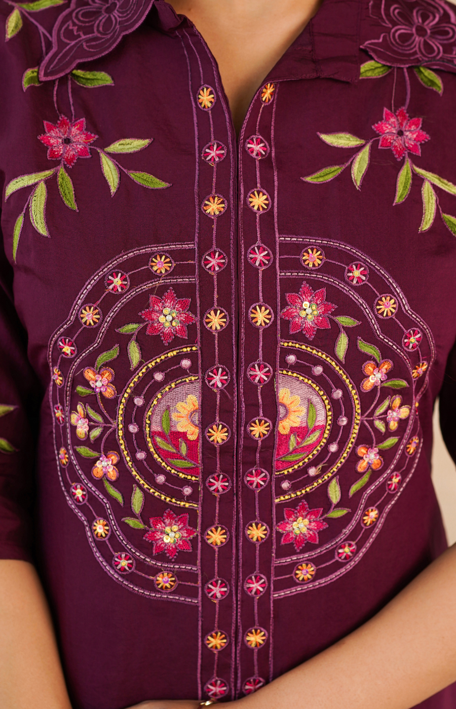 Elegant Maroon Embroidered Kurta with Matching Pants