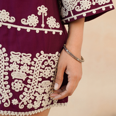 Maroon Embroidered Rayon Midi Dress