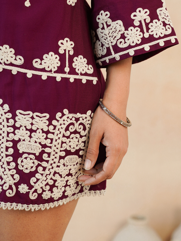 Maroon Embroidered Rayon Midi Dress