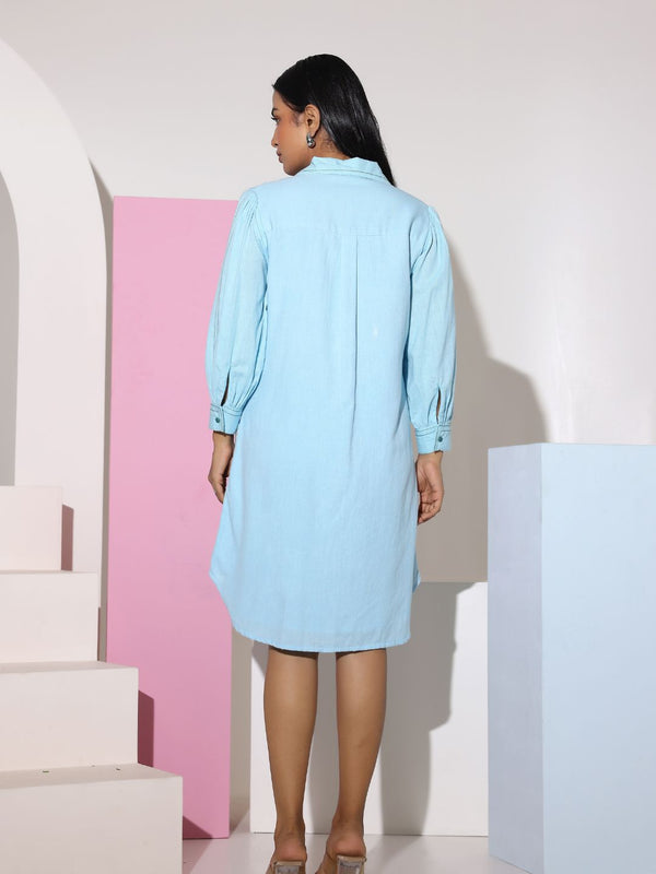 Powder Blue Mini Shirt Dress