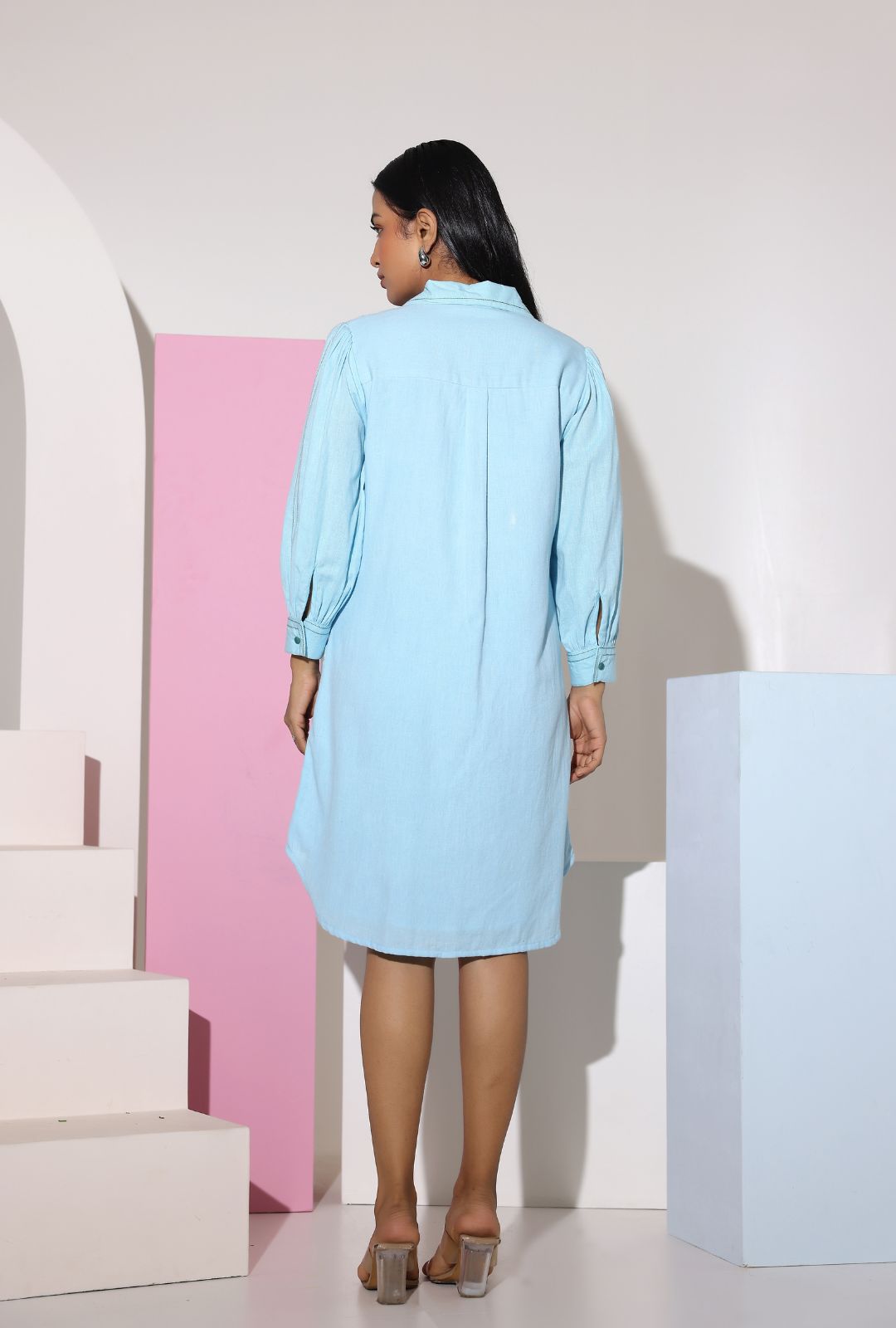 Powder Blue Mini Shirt Dress