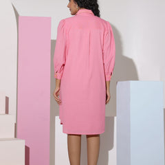 Pink Cotton Mini Shirt Dress