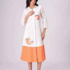 Airy Cotton Linen White Embroidered Midi Dress