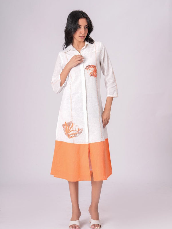 Airy Cotton Linen White Embroidered Midi Dress