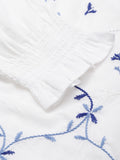 Elegant White Cotton Top With Blue Embroidery