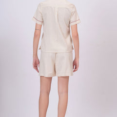 Blush Pink Embroidery Beige Cotton Co-ord Set