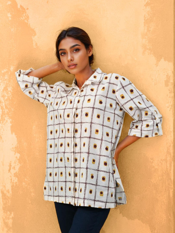Rosy brown printed cotton shirt