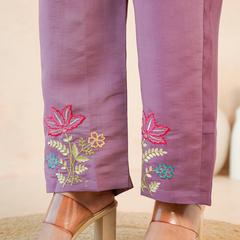 Lavender Floral Embroidered Kurta and Straight Pant Co-ord Set