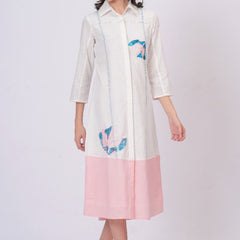 Pink Linen Embroidered Shirt Dress