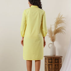 Sunshine Yellow Cotton Embroidered Shirt Dress