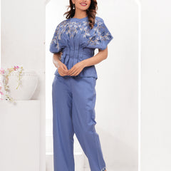 Serene Blue Cotton Embroidered Co-ord Set