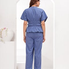 Serene Blue Cotton Embroidered Co-ord Set