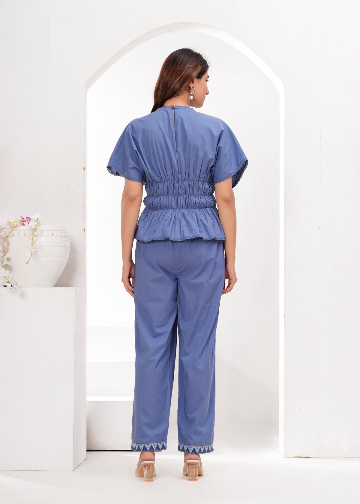 Serene Blue Cotton Embroidered Co-ord Set