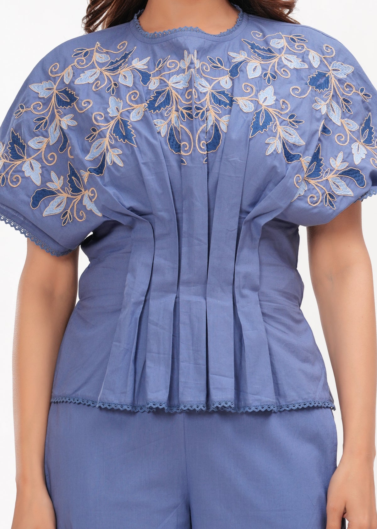 Serene Blue Cotton Embroidered Co-ord Set