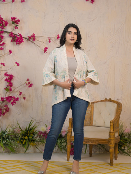 Cream Embroidered Cotton Flex Jacket