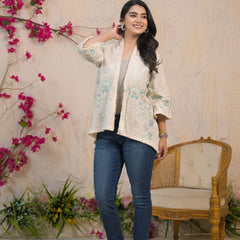 Cream Embroidered Cotton Flex Jacket