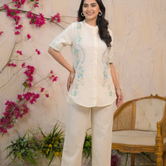 Delicately Embroidered White Co-ord Set