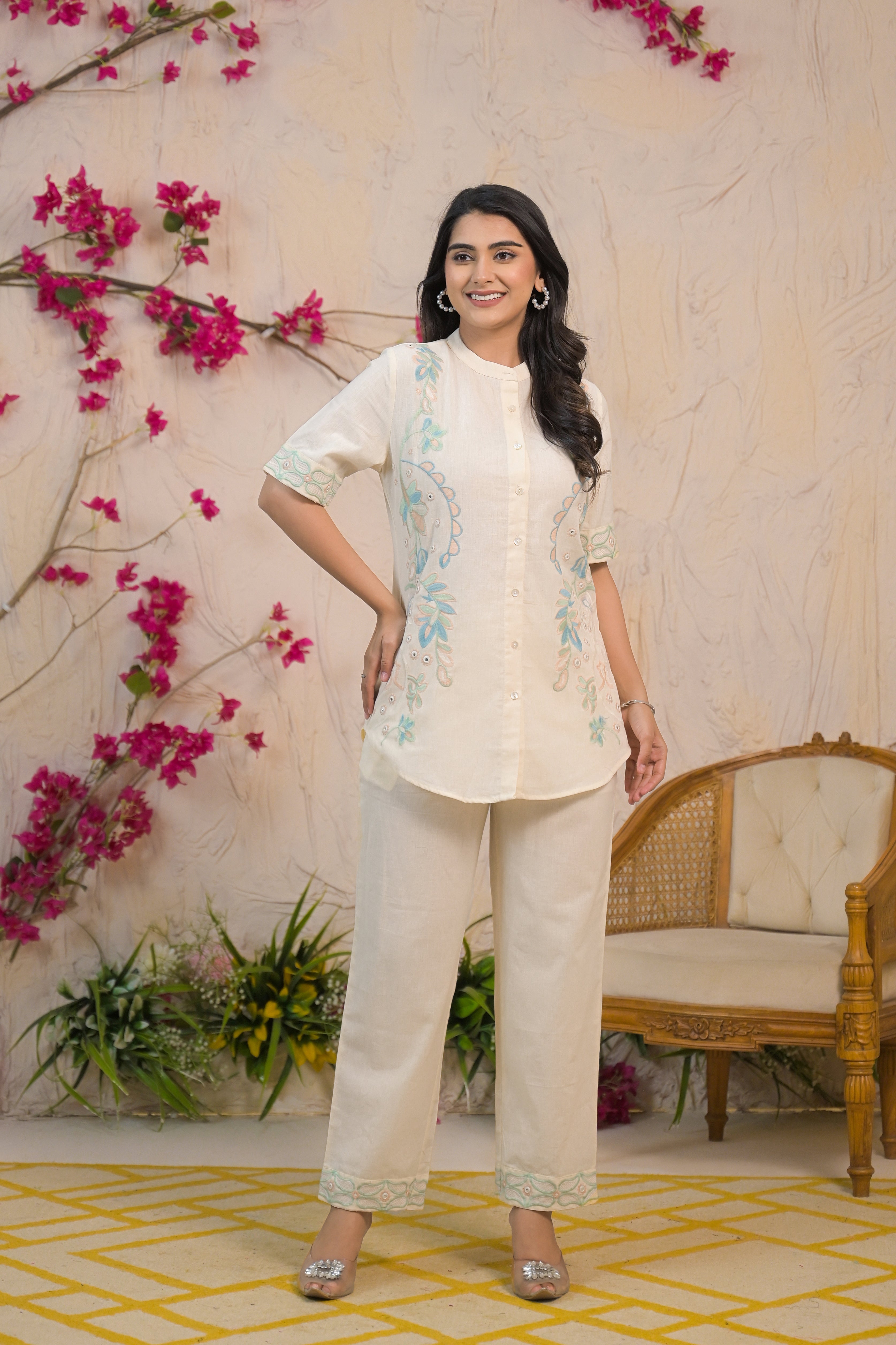 Delicately Embroidered White Co-ord Set