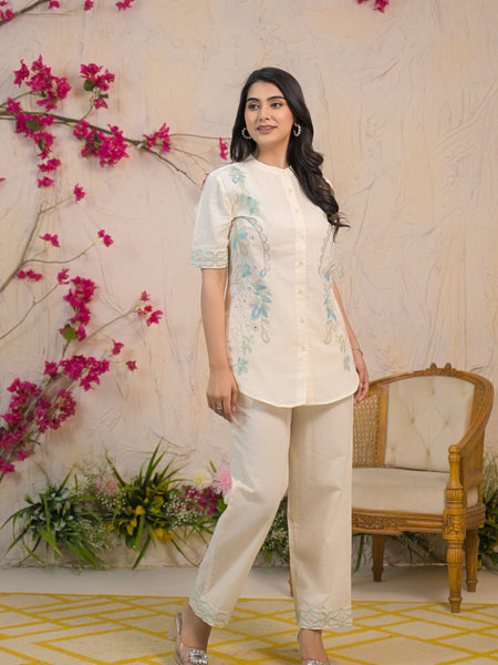 Delicately Embroidered White Co-ord Set