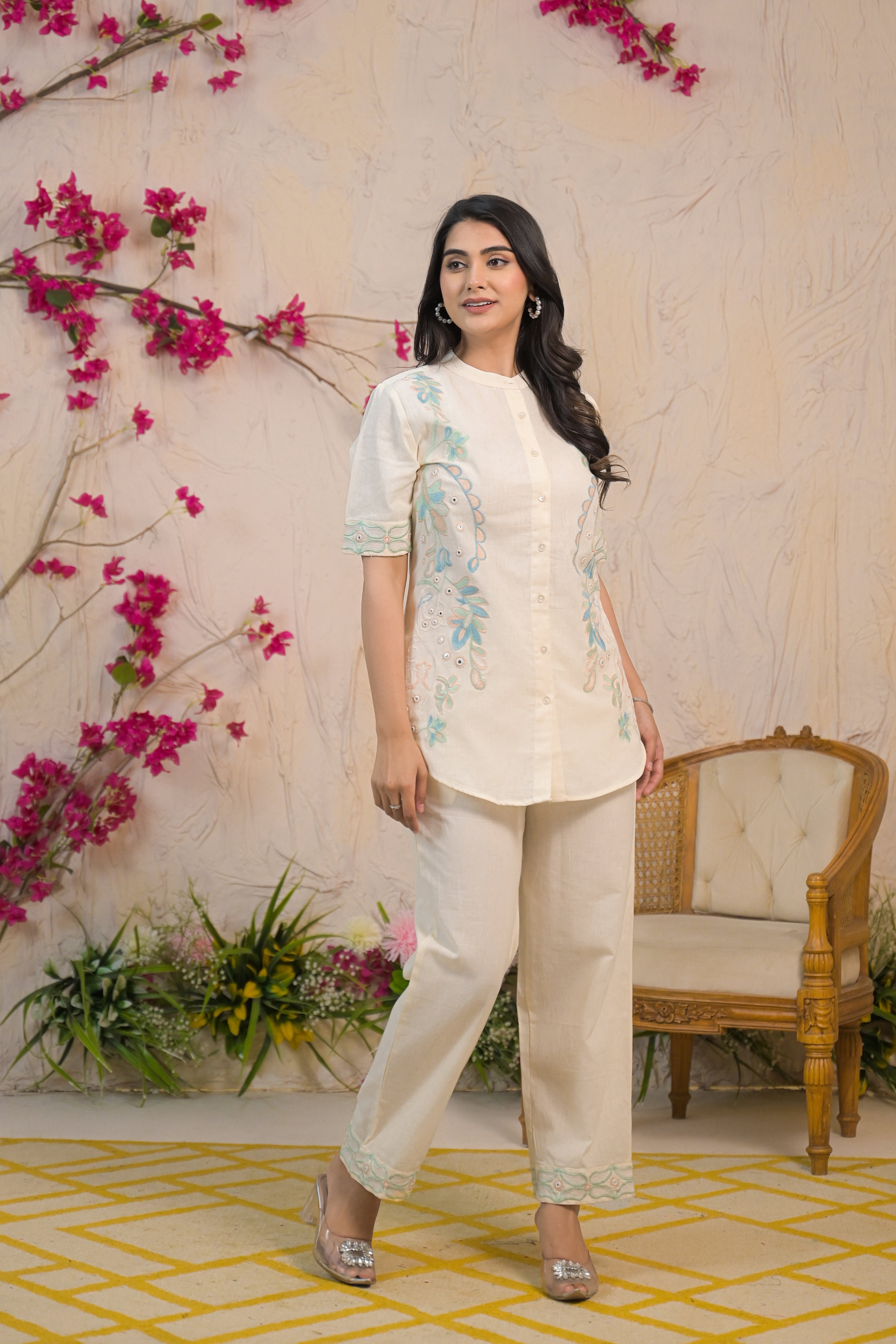 Delicately Embroidered White Co-ord Set