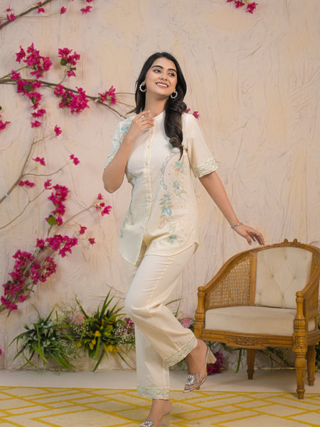 Delicately Embroidered White Co-ord Set
