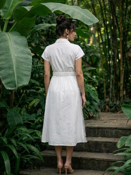 Classic White Elegant Fit and Flare Dress