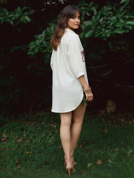 Elegant Cream Abstract Floral Casual Shirt