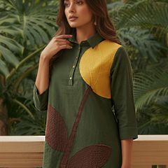 Elegant Forest Green Floral Embroidery Co-Ord Set