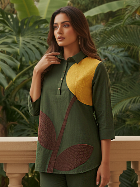 Elegant Forest Green Floral Embroidery Co-Ord Set