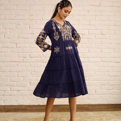 Designer Navy Blue Midi Dress