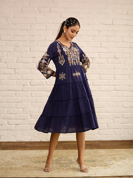 Designer Navy Blue Midi Dress
