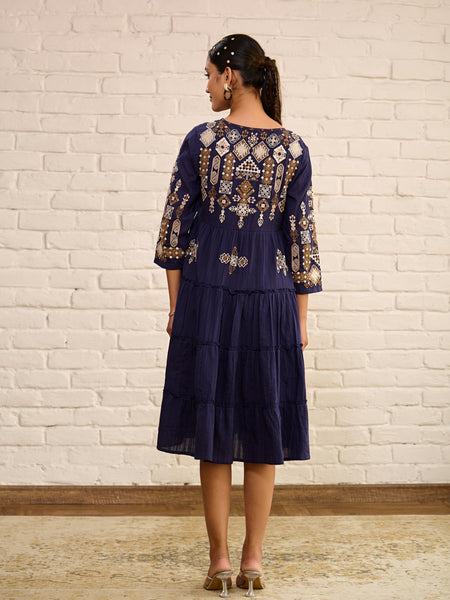 Designer Navy Blue Midi Dress