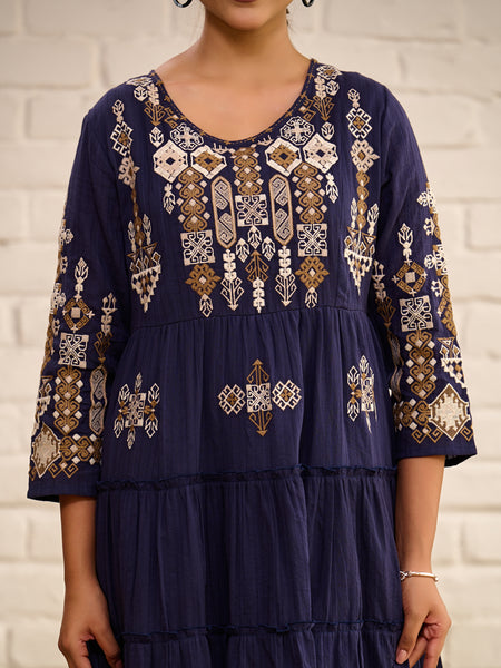 Designer Navy Blue Midi Dress